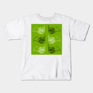 Lime Green French Horn Pattern Kids T-Shirt